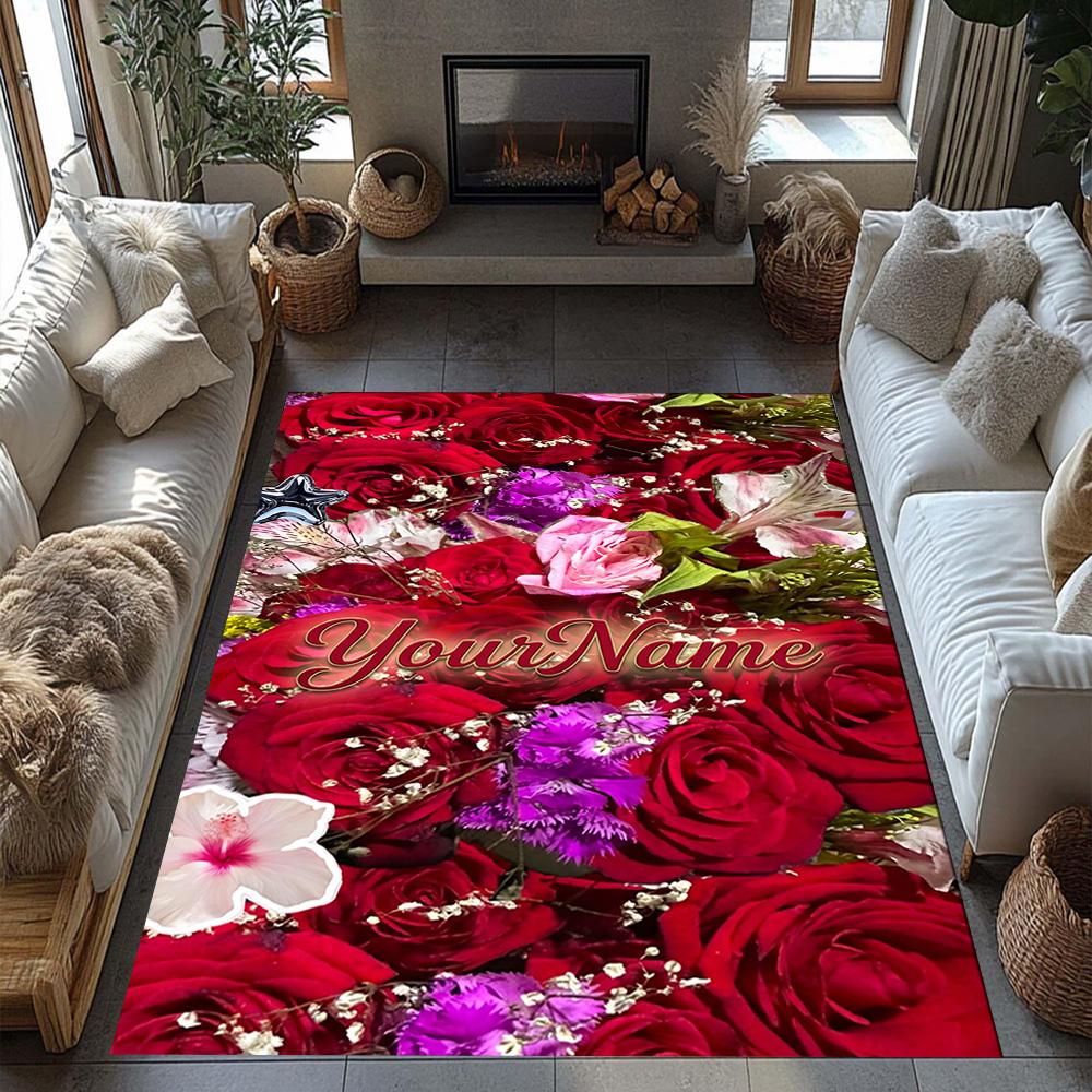 Rose Customized Name Floor Mat Suitable for Living Rooms Balcony Outdoor Decorate Room Antislip Carpet Office Home Decor Best for Christmas