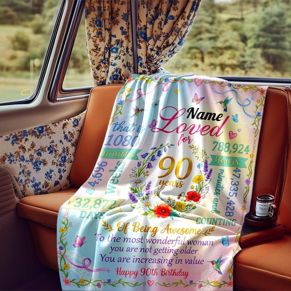 90Th Birthday Celebration Personalized Name Blankets Soft And Comfortable Against The Skin Naps And The Office A Wonderful Gift For Friends Family And