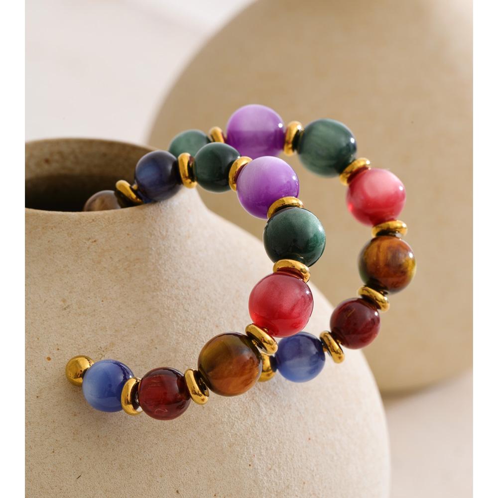 Eetit Colorful Acrylic Resin Beads C-Shape Hoop Earrings Stainless Steel Fashion France Handmade Jewelry for Women Accessories