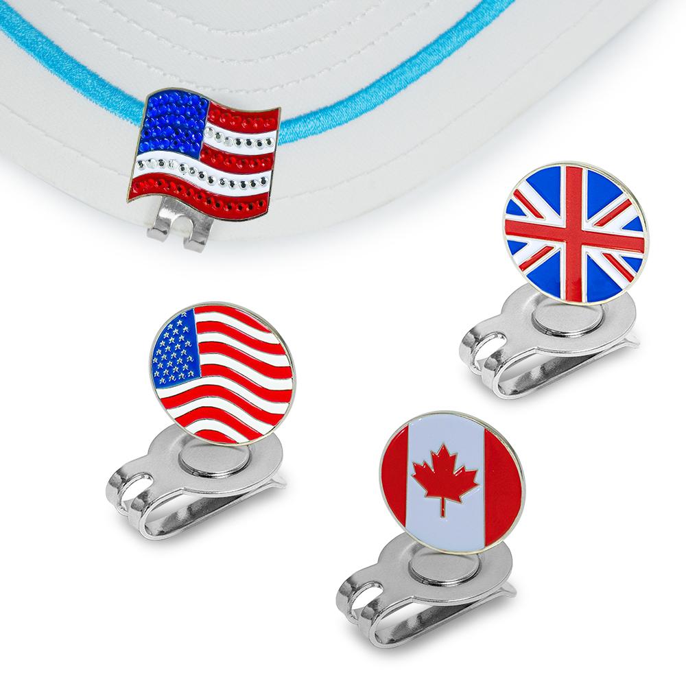 Caiton 4Pcs Golf Hat Clips Magnetic Ball Markers US UK Canada Flag Cap Clip Accessory Gift for Men Women Golfers Putting Green 5