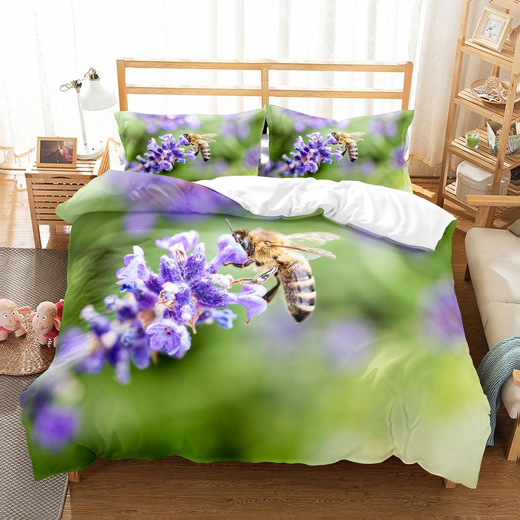 Yellow Bee Duvet Cover Collection Cartoon Wild Animals Pattern Quilt Cover With Pillowcase Lightweight Soft Gift King Queen Full Size