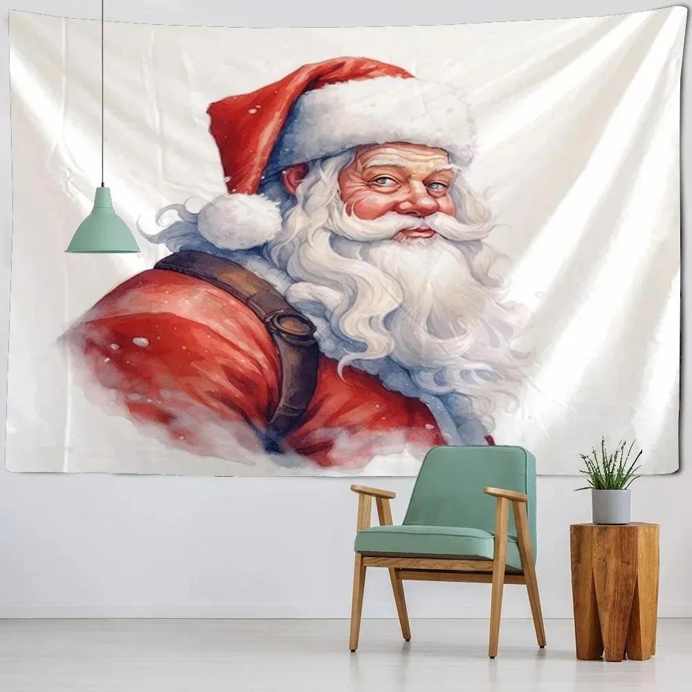 Weihnachtsthema Wandteppich Hintergrundtuch Weihnachtsmann Muster Hängendes Tuch Familie Wohnzimmer Zimmer Wanddekoration