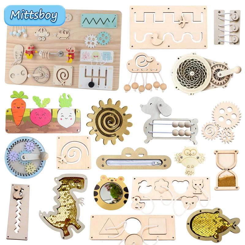 Baby DIY Montessori Activity Busy Board Parts Latch Toy Wooden Puzzle Accessories Material Early EducationToy for Children Gifts