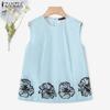 ZANZEA Women Casual Round Neck Printing Summer Sleeveless Tank Tops