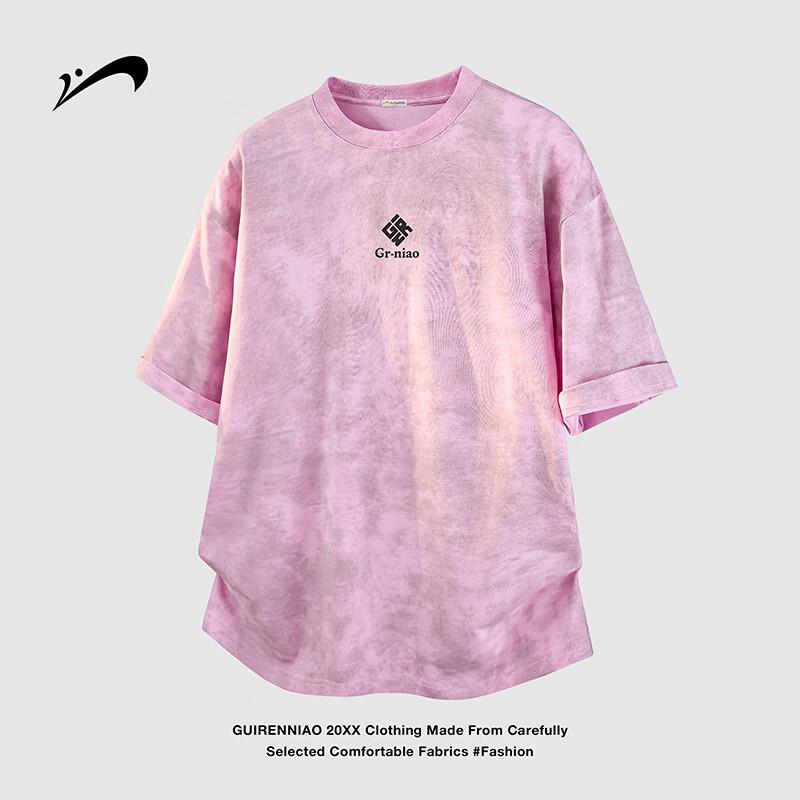 Guirenniao Men s American Tie-Dye Loose Short Sleeve T-Shirt M