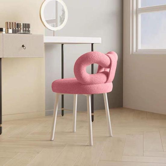 Vanity Stool with Bowknot Backrest Living Room Women Girls Bedroom Makeup Chair Adjustable Foot Pads Armless Dressing Chair Side Table Seat