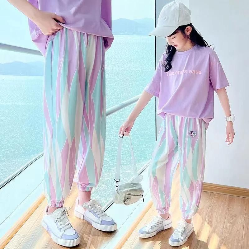 Girls' Sportswear Set Summer Casual Short Sleeve Outfit Trendy Two-Piece Clothing Fashionable