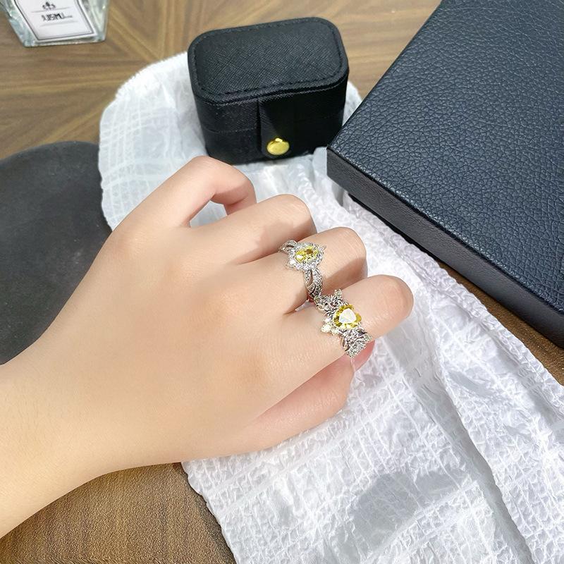 Leichter Luxus Farbe Schatz Super Fee Gelb Zir*****Stift Ring Nische Hoher Sinn Persönlichkeit Blume Liebe Französischer Ring Frau