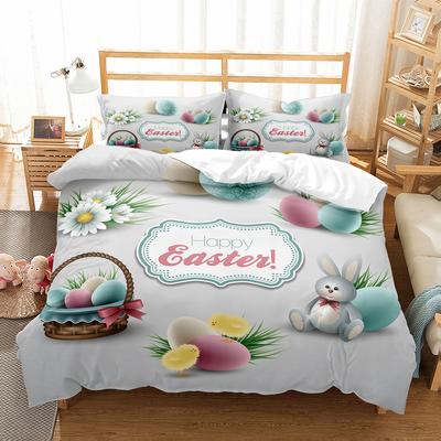 Ensemble Housse de Couette Lapin de Dessin Animé Twin Queen Œufs Colorés Ensemble de Literie Housse de Couette Florale en Microfibre Pour Filles Garçons Cadeau de Pâques