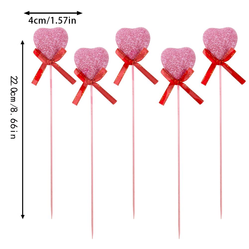 5pcs Valentine‘s Day Glitter Red Pink Foam Heart Picks Stick Wedding Mother's Day Flower Arrangements Floral Bouquet Home Decor