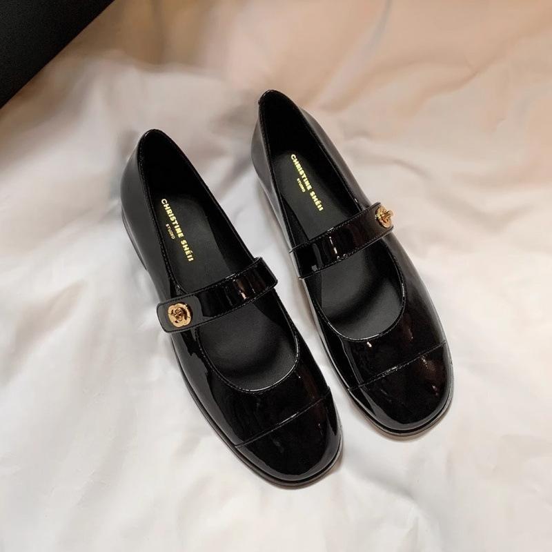 

Shoes round head buckle belt leather thick heel Mary Jane commuter single shoes women 34