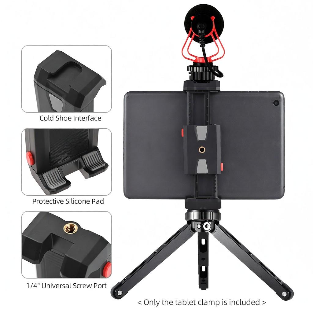 Universal Tripod Mount for Phone and Tablet Adjustable Tablet Holder Phone Clamp Phone Pad Clip with Cold Shoe Mount Replacement for iPad iPhone 15