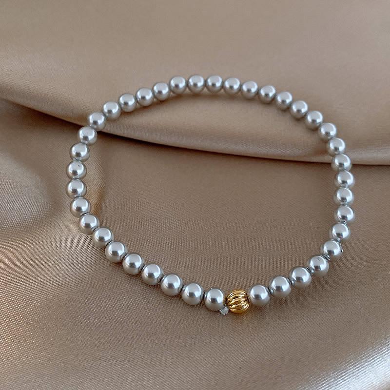 Серый браслет из стеклянных жемчужин, Золотые бусины в форме цветка автомобиля, Такое же украшение, Модный браслет из бусин, Эластичный, Регулируемый