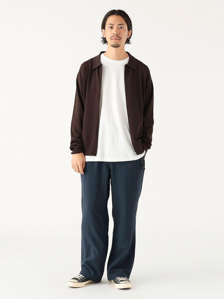 B:MING LIFE STORE by BEAMS Men's L/S Knit 12 Gauge Zip Polo Cardigan, Brown, Size M