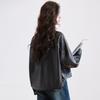 Fashion loose shoulder sleeves black leather jacket spring and autumn new fashion versatile locomotive style leather jacket women