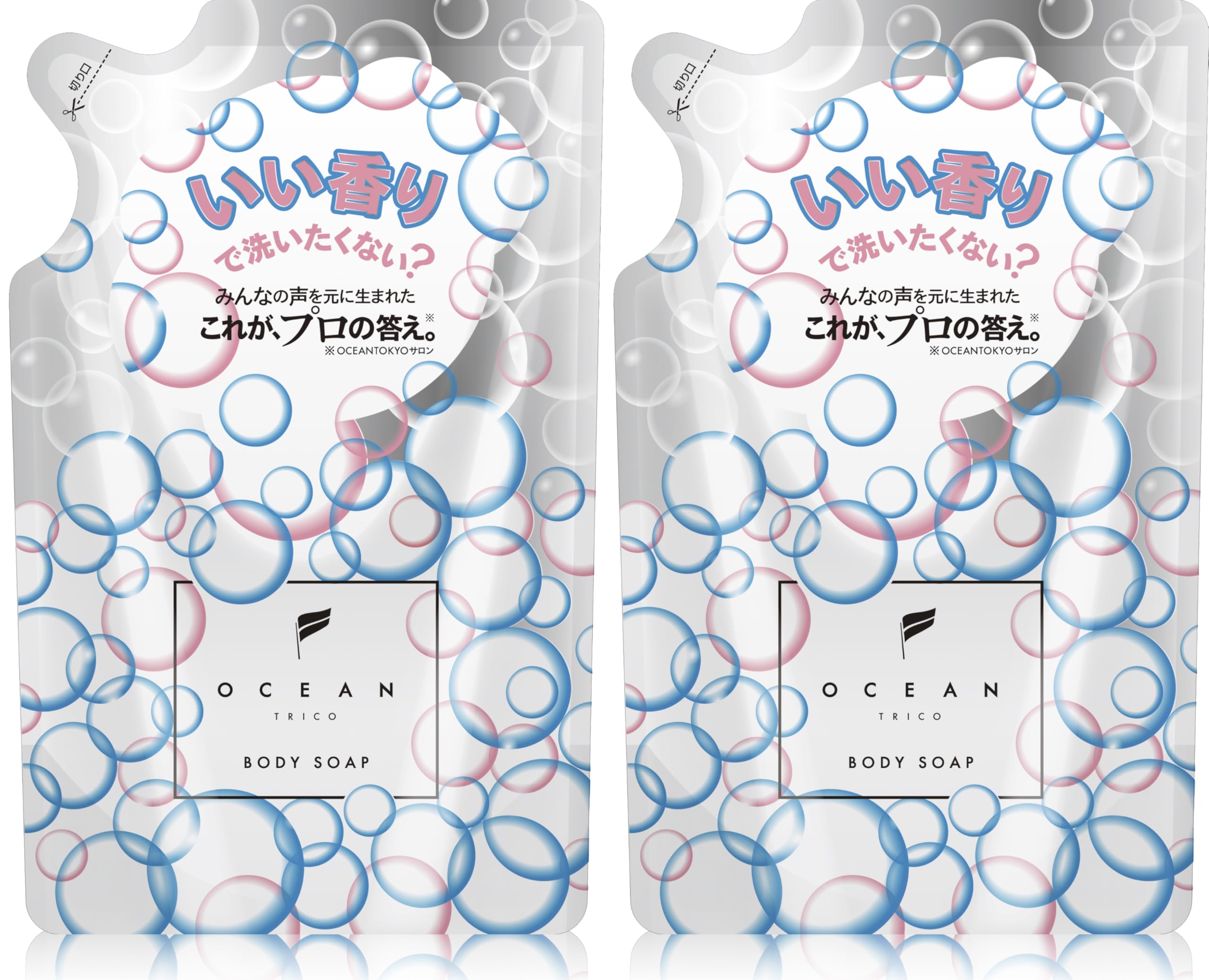 Ocean Torico Body Soap Refill, 2-Pack (400ml each), Naturally Spreading Happy Scent