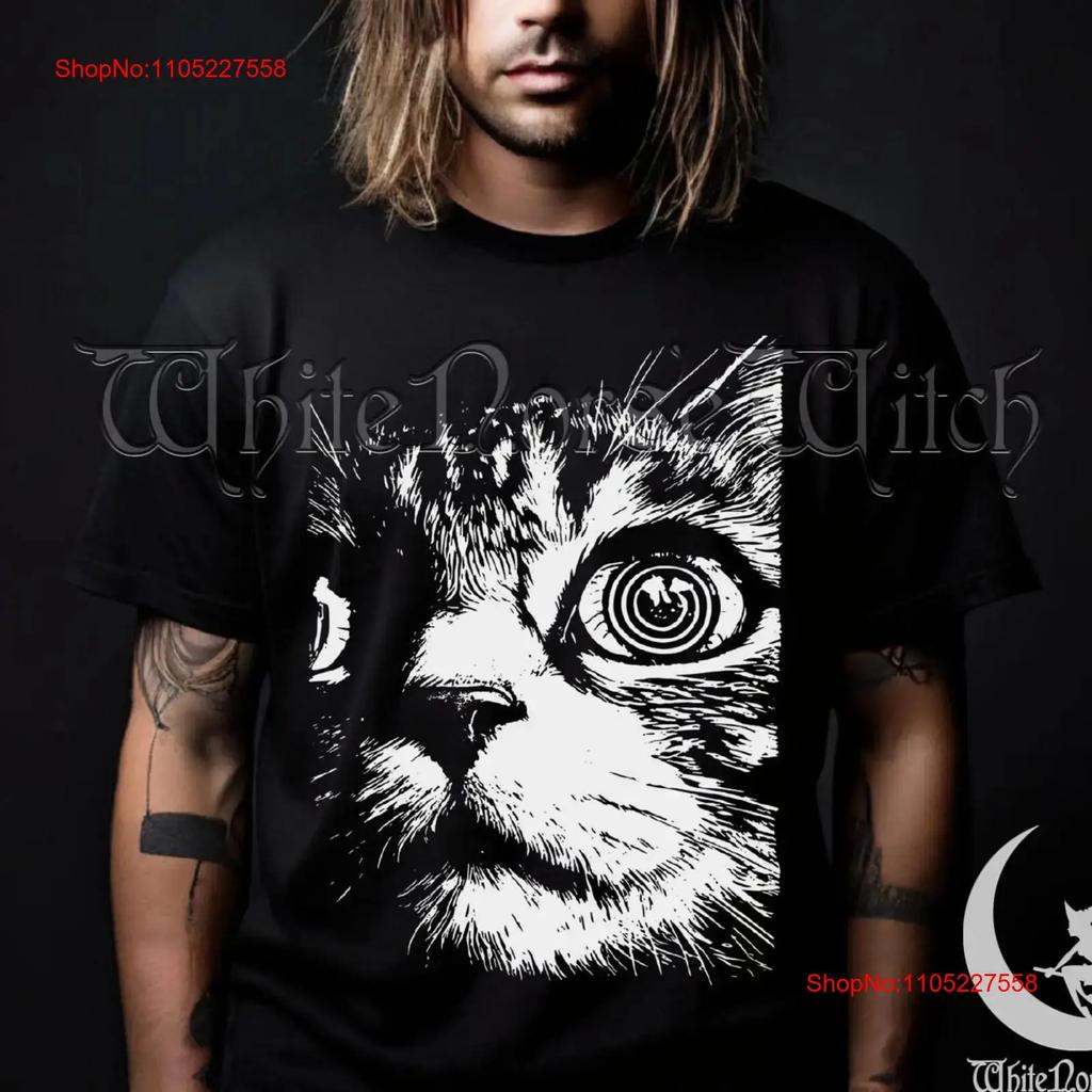 Hypnotic Cat T Shirt Trippy Psychedelic Crust Punk Grunge Dark Aesthetic Gothic Alt Fashion Creepy Weird Goth Vintage