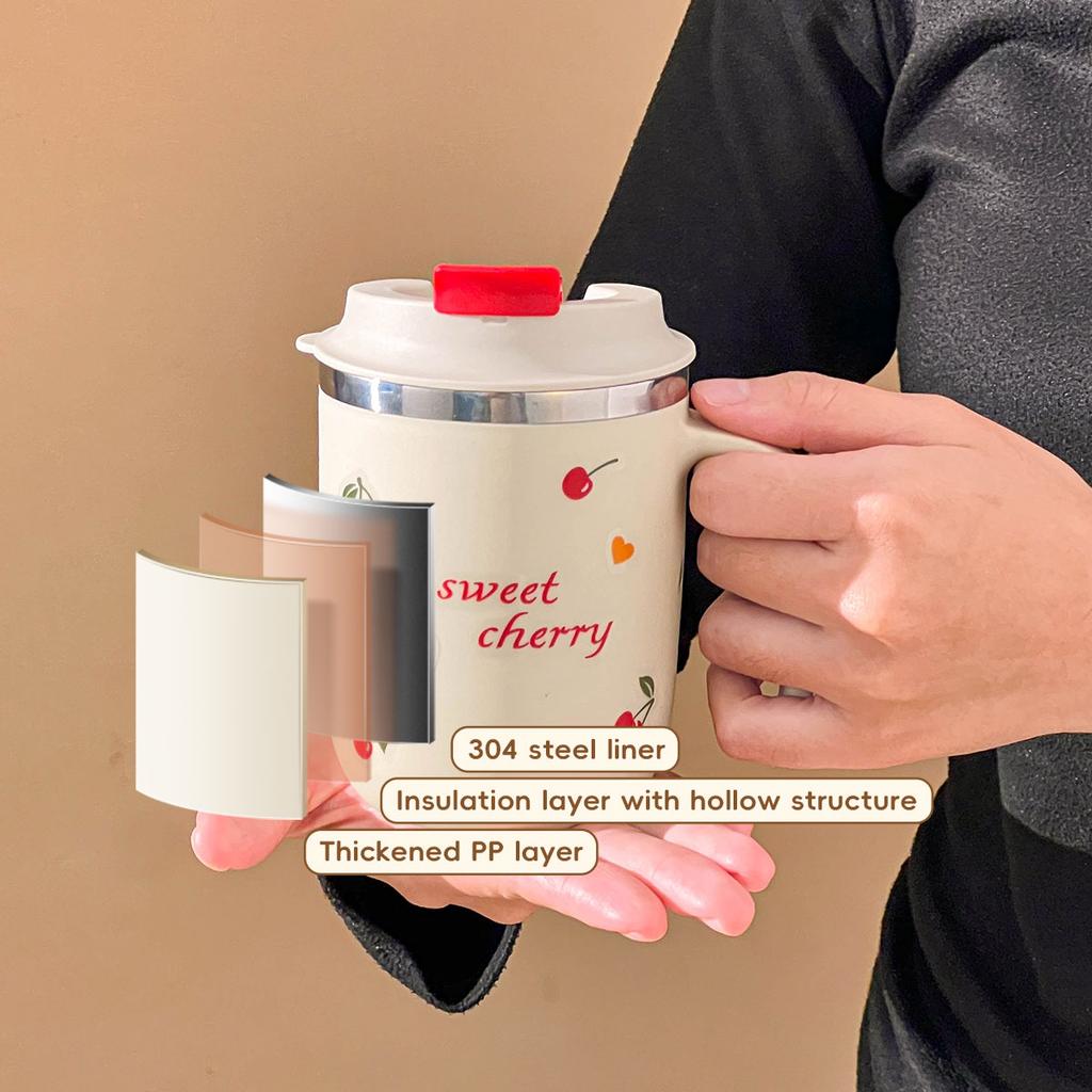 Portable Coffee Mug With Lid&Handle 304 Stainless Steel Double Wall Insulated Water Cup Leak Proof Tea Milk Coffee Cup
