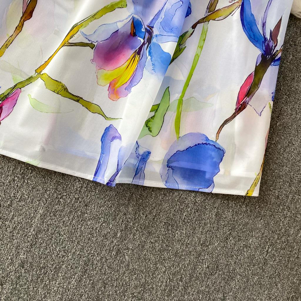 Charming and Elegant Vacation-Style Square-Neck Spaghetti-Strap Dress for Women Summer Dopamine Print A-Line Maxi Dress