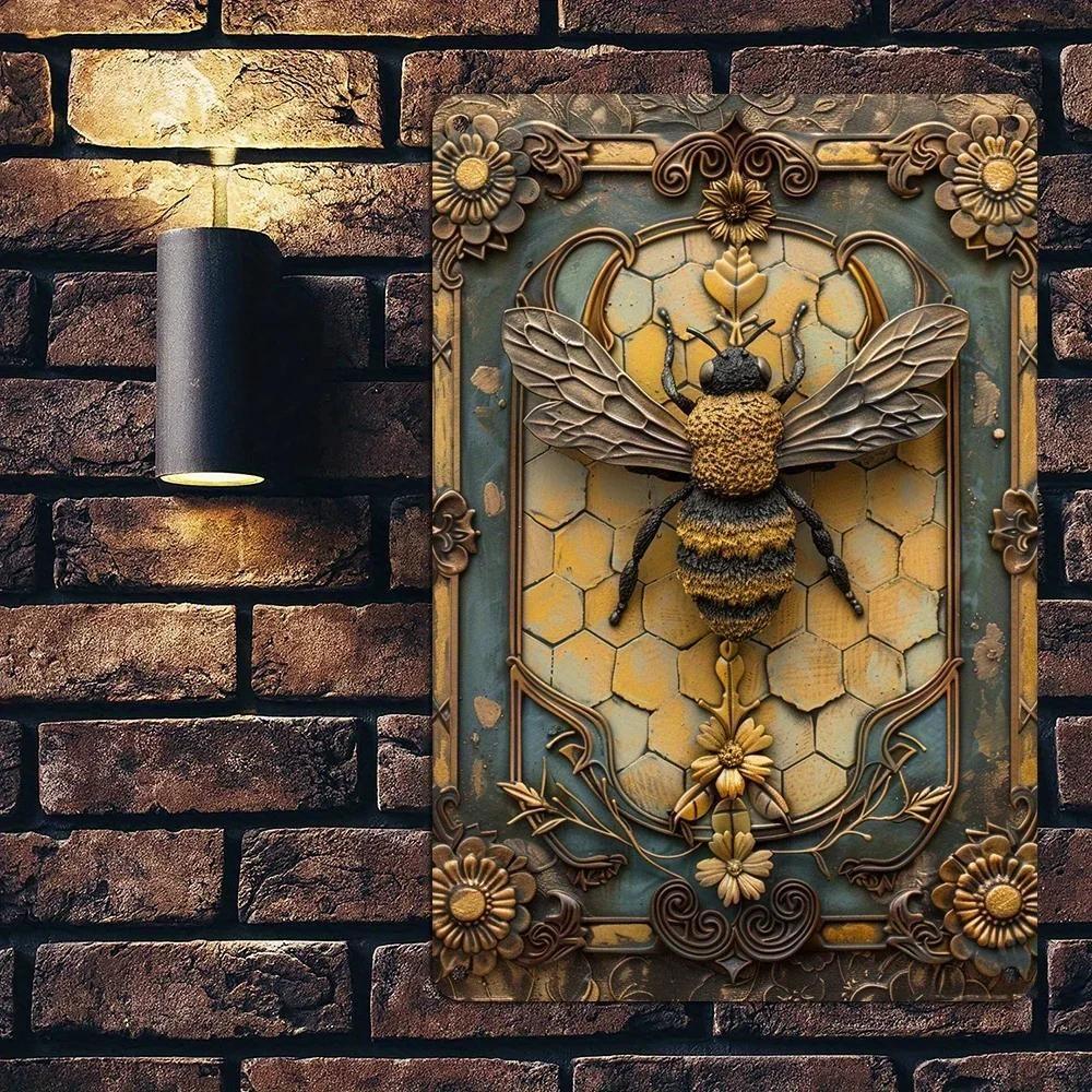 1 Pc Aluminum Tin Sign Bee Wall Decor Garage Home Bar Retro Metal Ornament