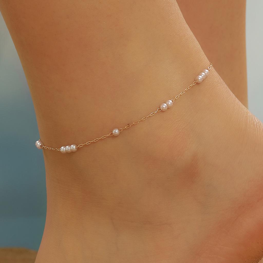 Kinitial Exquisite and Fashionable Laser Plated Ankle Chains, Fresh Water Small Pearls As an Anniversary Gift for Her