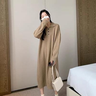 Super Beautiful Woolen Dress Women Autumn and Winter Loose Sweater 2023 New Long Knitted Long Sleeve Pullover Female Dress