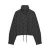 Chaqueta Ligera de Mujer con Cuello Alto, Lunares, Mangas Abullonadas, Dobladillo con Cordón, Ropa Exterior Casual
