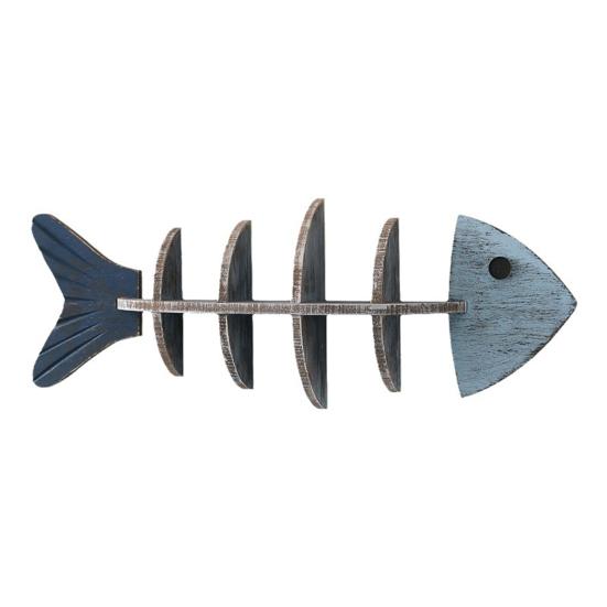 Nautical Wooden Fishbone Wall Decor Rustic Skeleton Fish Floating Shelf Coastal Wall Mounted Display