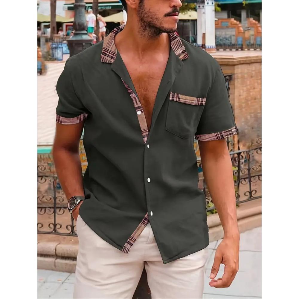 

Рубашка с короткими рукавами и карманами для повседневной носки у мужчин XXXL армия зеленый