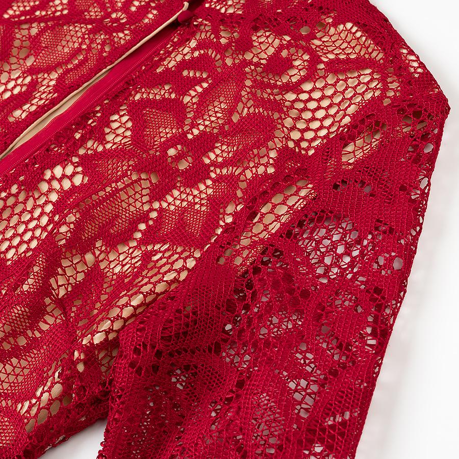 European & American Sexy Women's Long Sleeve Lace Hollow Out Slim Fit Cheongsam Dress