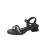 Open-toed rhinestone sandals summer new fashion thick heel square head one-button versatile women's shoes