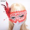 Princess Half-Face Lace Trim Mask with Side Feathers for Halloween Masquerade or Birthday Party