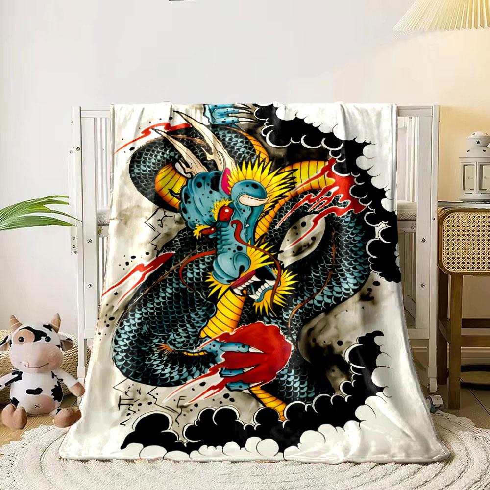 Chinese Dragon Pattern Blanket Bedroom Blanket for Livingroom Couch Lunch Break Soft Throw for Friend's Festival Gift