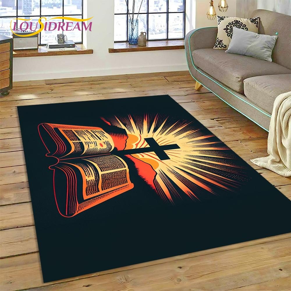 New 3D Pray Holy Bible Cross Jesus Carpet for Living Room Bedroom Home Decor,Floor Mat Non-slip Decoration for Sofa Doormat Gift