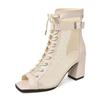 Fashion 2024Lace-up cold boots women's summer hollow short ankle  stiletto heels Plus size fish mouth sandals