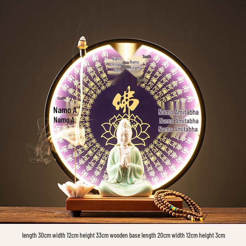 Ceramic Seated Guanyin On Lotus with Light Ring and Anjali Mudra for Home Decor