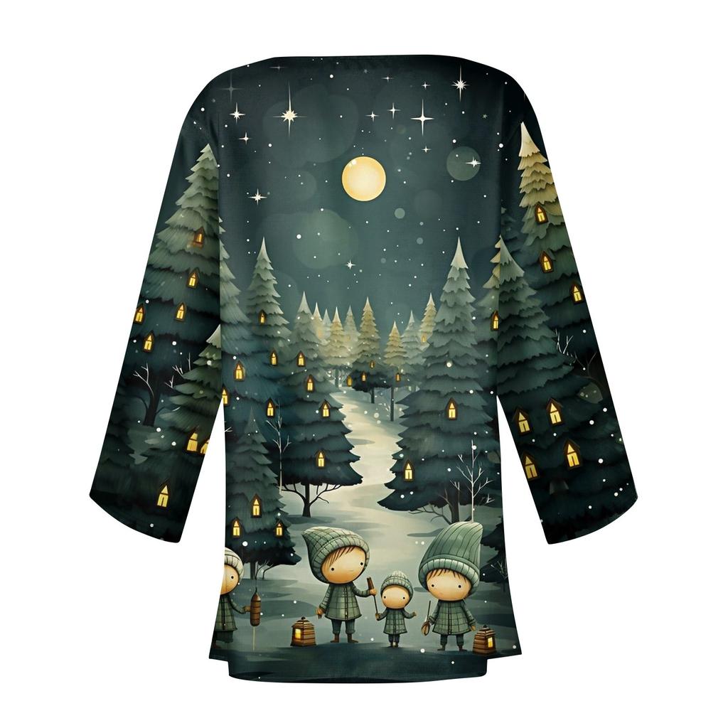 Women's Casual Fashion Caot Christmas Print Lightweight Medium Length Jacket Cardigan
