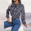 Women's Autumn Winter Temperament Contrast Color Lace Up Lantern Sleeves Chiffon Top Blouses