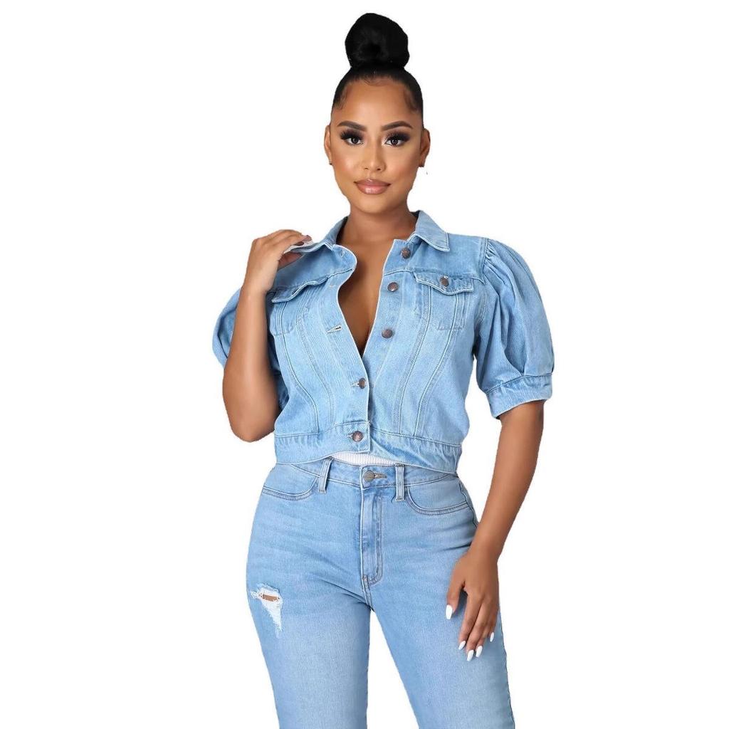 New Style Women's Denim Puff Sleeve Short Jacket