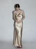 Elegant Acetate Halter Neck Dress with Crystal Buckle