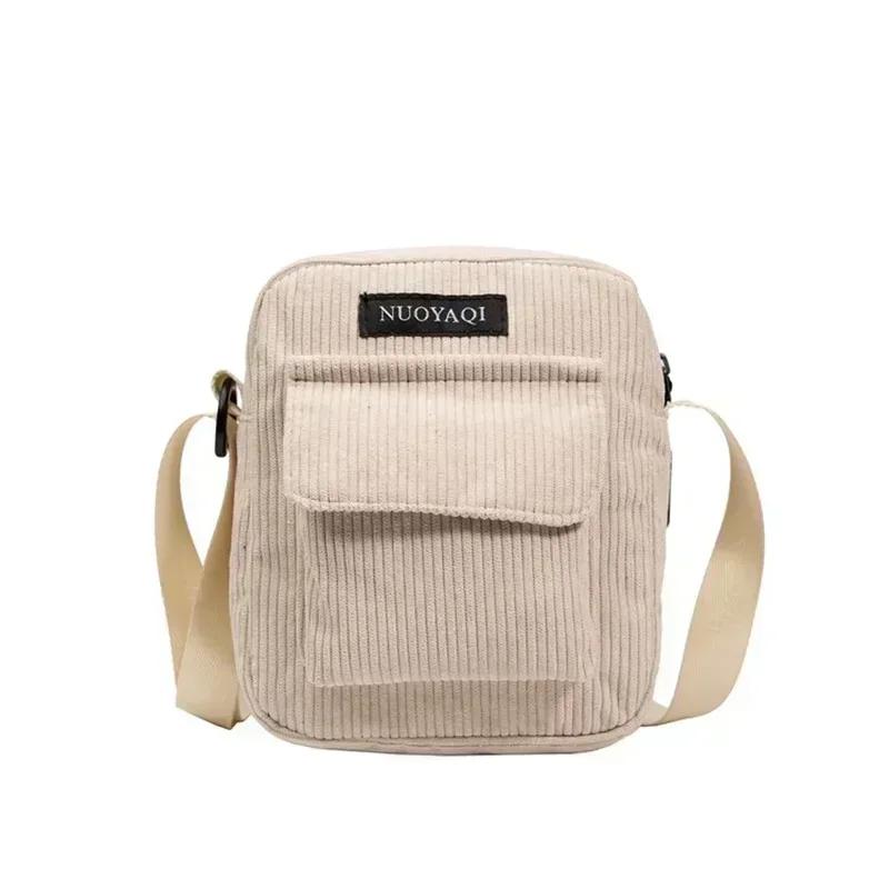 Casual Zipper Corduroy Crossbody Bag Cute Shopping Bags Women Single Shoulder Bag Phone Pouch Striped Cloth Fabric Handbags