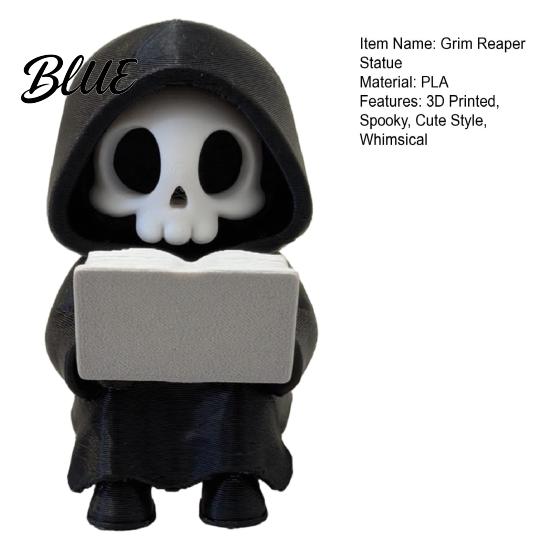 Sensenmann Statue Lese Figur 3D Gedruckte Mini Totenkopf Statue Vielseitige Schreibtischdekoration Niedliches Gotisches Skelett Ornament für Bücherregal,