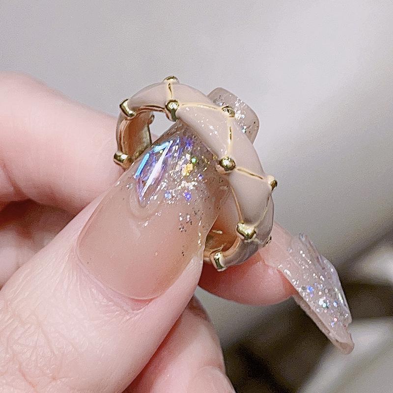 Maillard Gold Irregular Zircon Drop Glaze Ring Light Luxury Niche Design Ring Temperament Index Finger Ring