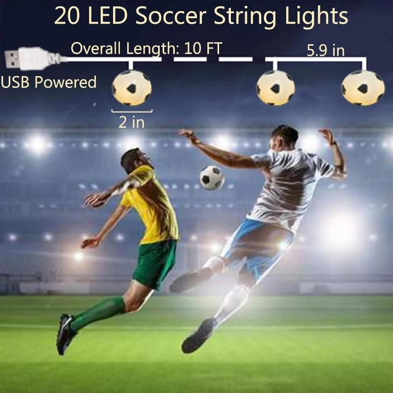 20 LED Soccer Ball String Lights Decorative Fairy Lights for Garden Balcony Bar Party Outdoor Indoor Sports Theme Mood Lighting