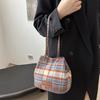 Trendy Minimalist Plaid Design Bucket Bag For Women Timeless Chic Shoulder Bag