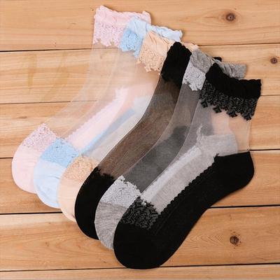Fashion Women Girl Ultrathin Transparent Lace Socks Short Stockings Beautiful Crystal Silk