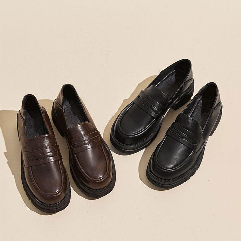 Small leather shoes women's new spring and autumn 2025 thick heel platform loafers British style retro soft leather single shoes women