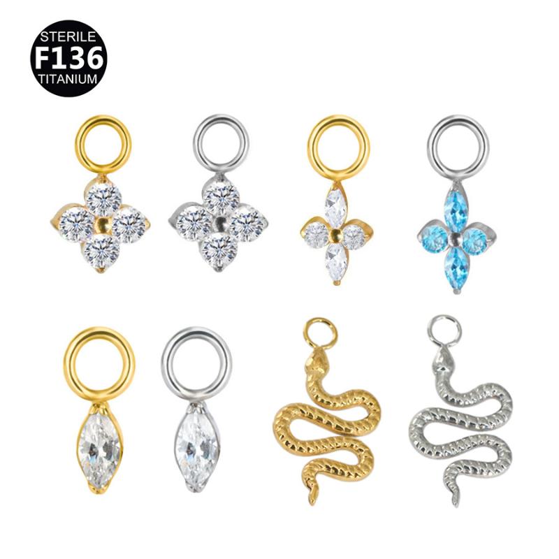 F136 Titanium Kite Cz Dangle Charm For Helix Cartilage Clicker Attachment Pendant Earlobe Piercing Jewelry