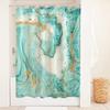 Green Marble Shower Curtain - Watercolor Teal & Gold Lines, Turquoise Aqua, Cotton Linen,  Textured Waterproof, Bath Decor"