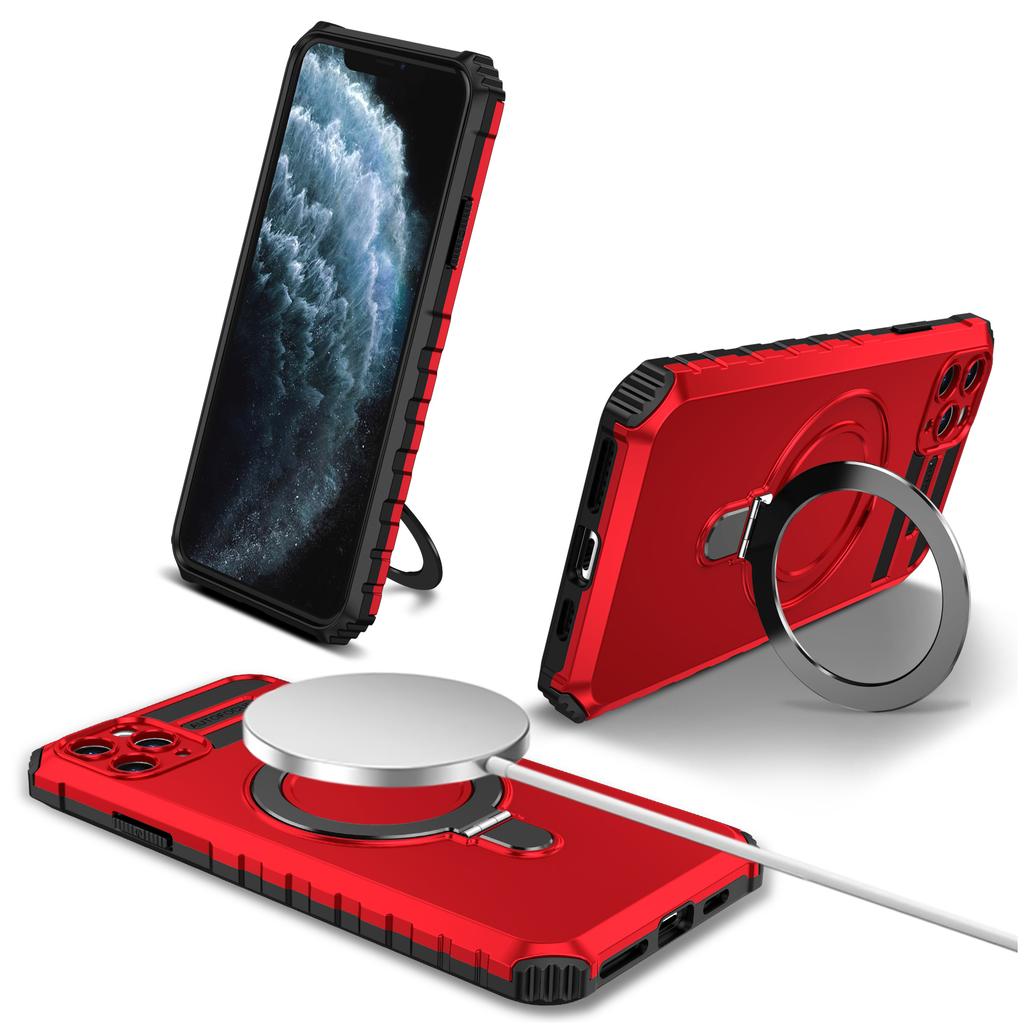 For iPhone 11 Pro Case Magnetic PC+TPU Phone Cover with Ring Kickstand